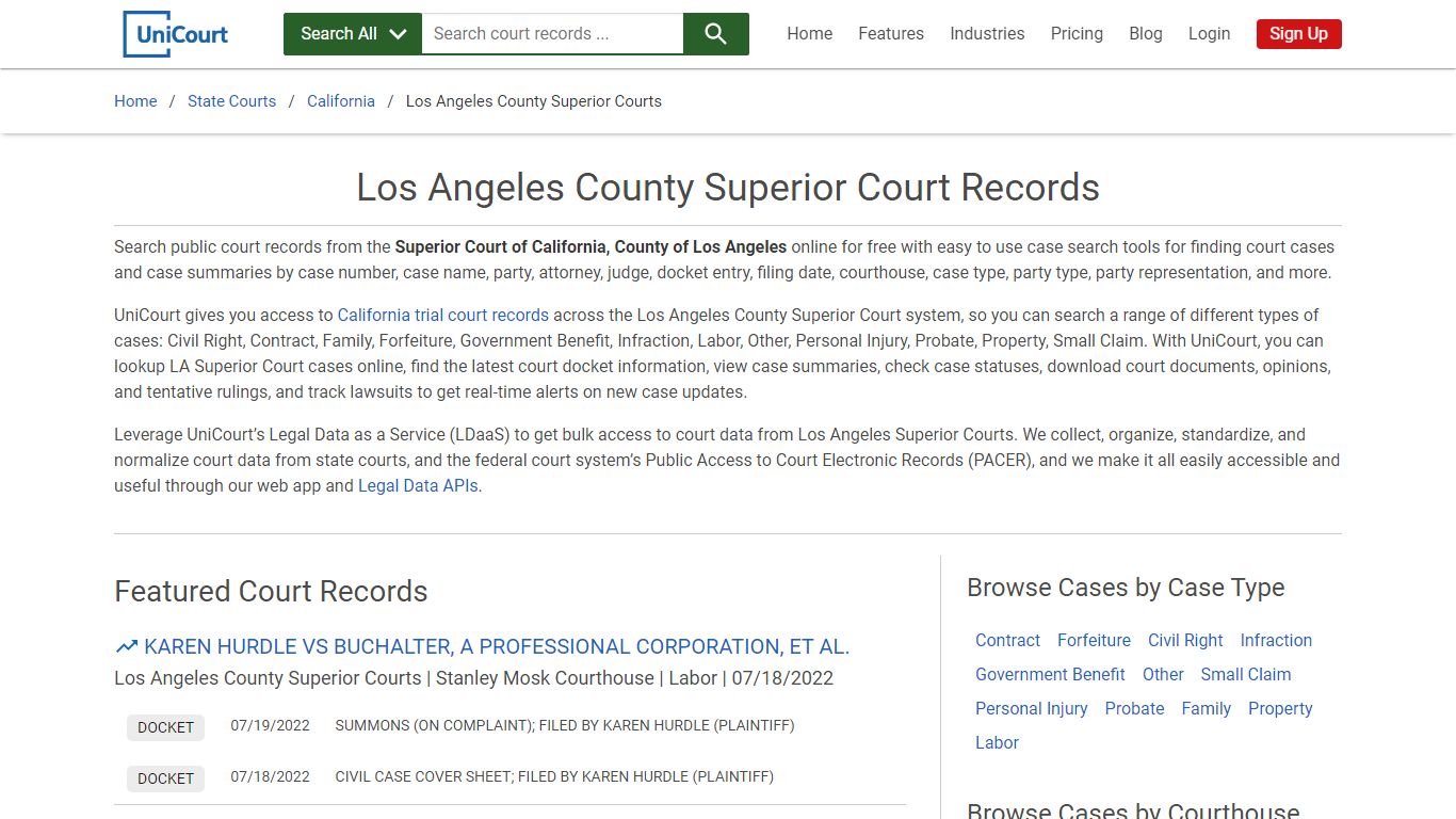 Los Angeles County Superior Court Records | California | UniCourt